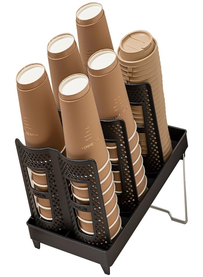 River-CJ 6 Slots Cup and Lid Holder, Disposable Paper Cup Dispenser with Stand, Coffee Cup and Lid Storage Organizer for Coffee Station Bar Office Home Countertop Breakroom Restaurant - Image 1